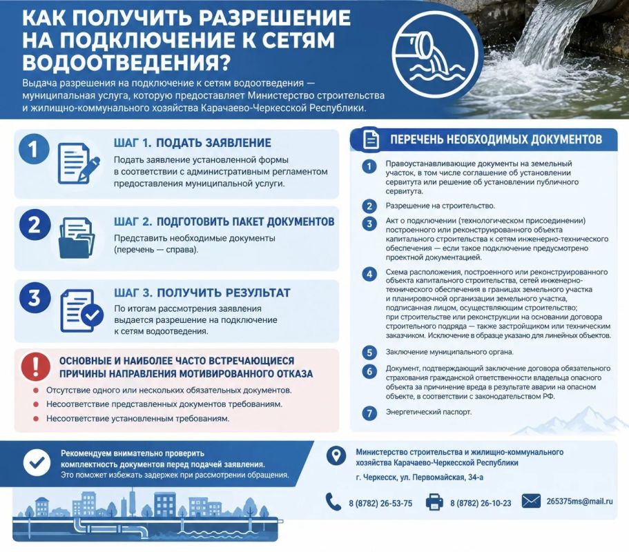 КАК ПОЛУЧИТЬ РАЗРЕШЕНИЕ НА ПОДКЛЮЧЕНИЕ К СЕТЯМ ВОДООТВЕДЕНИЯ?